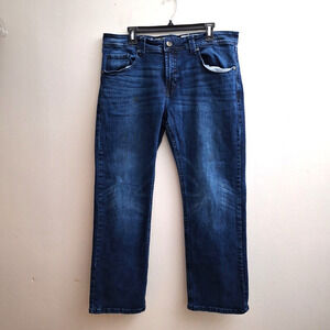 TK Axel Slim Boot Cut Jeans Mens Dark Blue Wash Tag 36x32 Measured 36 X 30